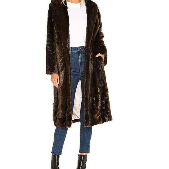 NWT $318 Revolve L'Academie 'The Fleurette' Brown Faux-Fur Belted Coat, SZ M - Picture 6 of 16